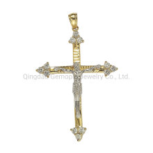 14K Gold 925 Silver Cross Pendant with Jesus Fashion Jewelry